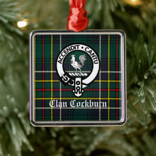 Clan Cockburn Crest Badge and Tartan Metal Tree Decoration