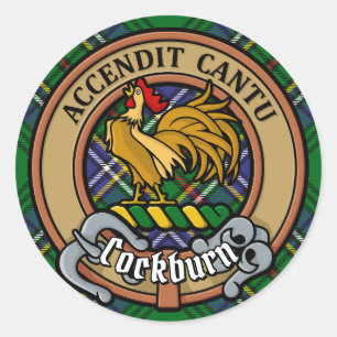 Clan Cockburn Crest over Tartan Classic Round Sticker