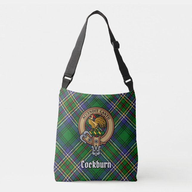 Clan Cockburn Crest over Tartan Crossbody Bag (Front)