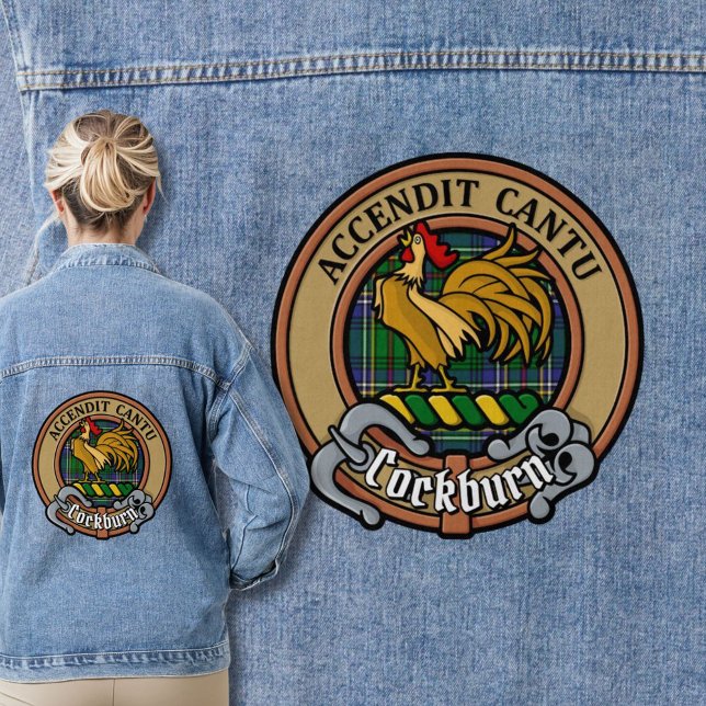 Clan Cockburn Crest over Tartan Denim Jacket (Creator Uploaded)
