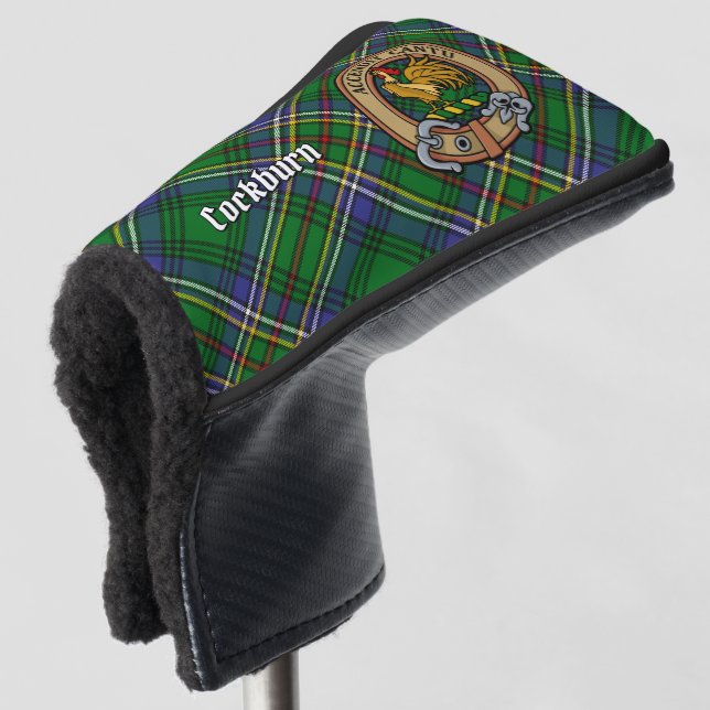 Clan Cockburn Crest over Tartan Golf Head Cover (3/4 Front)