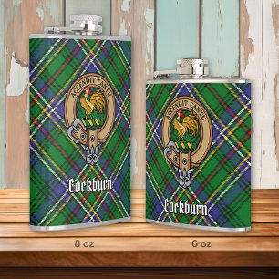Clan Cockburn Crest over Tartan Hip Flask