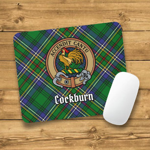 Clan Cockburn Crest over Tartan Mouse Mat