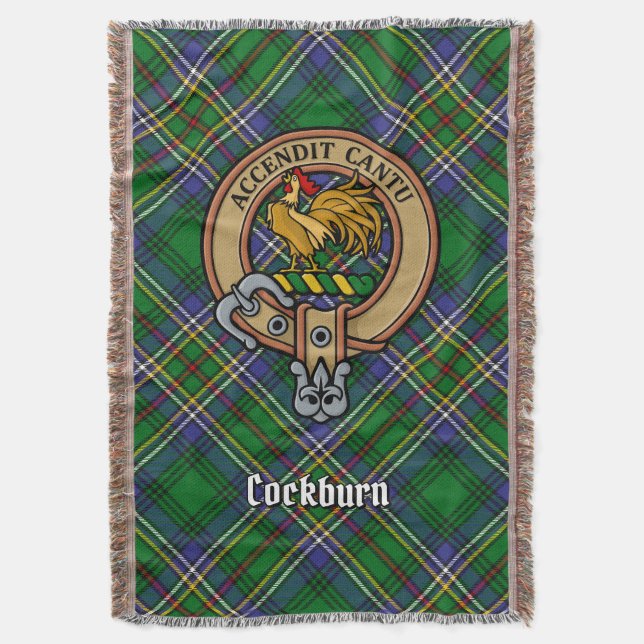 Clan Cockburn Crest over Tartan Throw Blanket (Front Vertical)