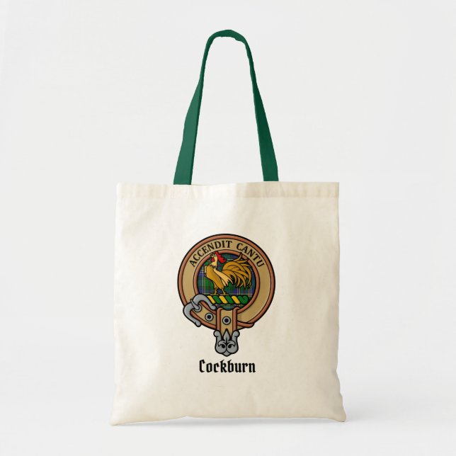 Clan Cockburn Crest over Tartan Tote Bag (Front)