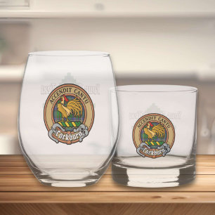 Clan Cockburn Crest over Tartan Whiskey Glass