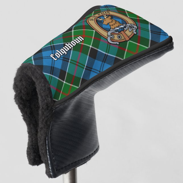 Clan Colquhoun Crest over Tartan Golf Head Cover (3/4 Front)