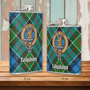 Clan Colquhoun Crest over Tartan Hip Flask