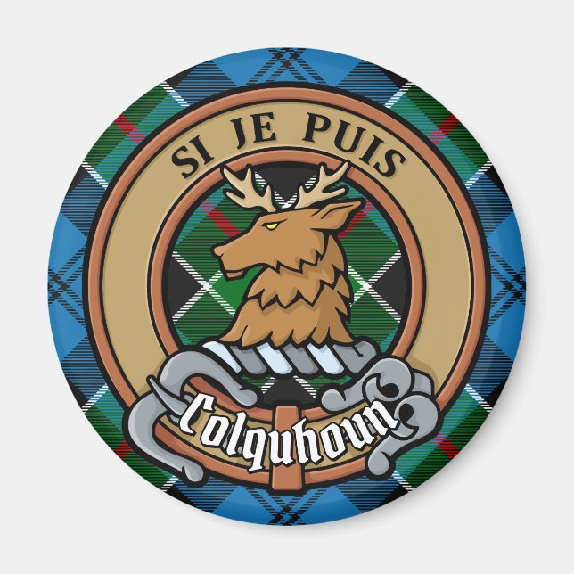 Clan Colquhoun Crest over Tartan Magnet (Front)