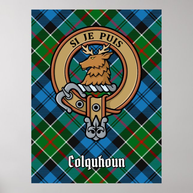 Clan Colquhoun Crest over Tartan Poster (Front)