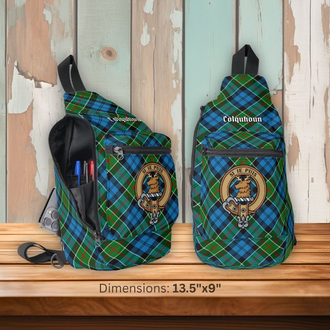 Clan Colquhoun Crest over Tartan Sling Bag (Creator Uploaded)