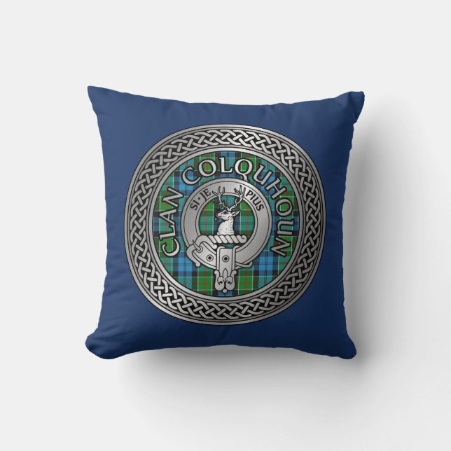 Clan Colquhoun Crest & Tartan Knot Cushion (Front)