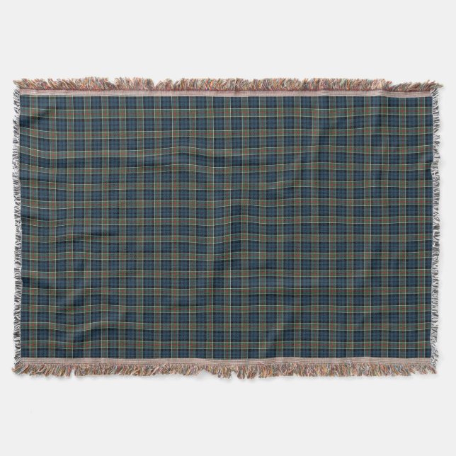 Clan Colquhoun Navy Blue and Green Tartan Throw Blanket (Front)