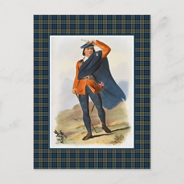 Clan Colquhoun Vintage Illustration Tartan Frame Postcard (Front)