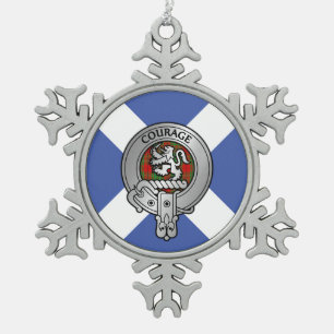 Clan Comyn   Cumming Crest & Tartan Snowflake Pewter Christmas Ornament