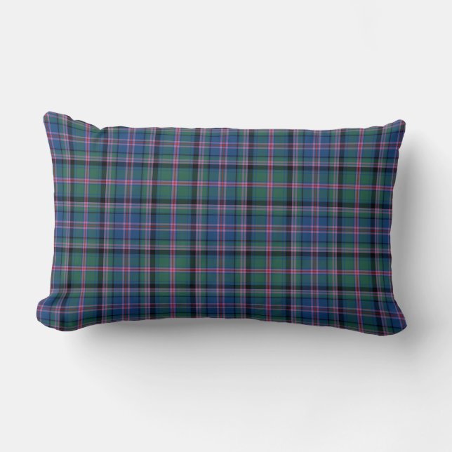 Clan Cooper Tartan Green, Blue and Purple Plaid Lumbar Cushion (Front)