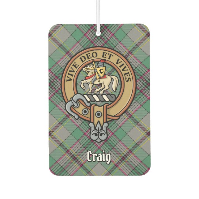 Clan Craig Crest over Tartan Car Air Freshener (Front)