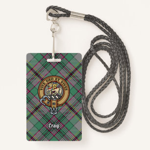 Clan Craig Crest over Tartan ID Badge