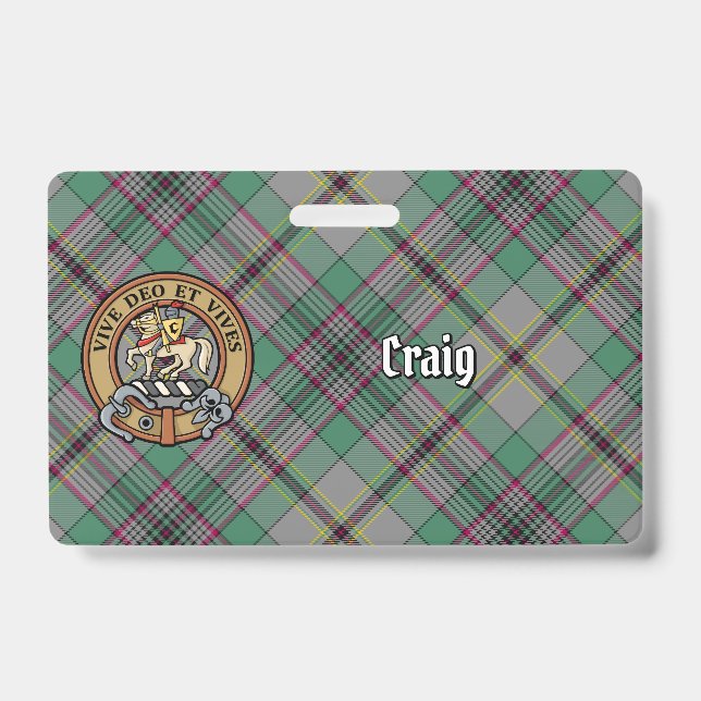 Clan Craig Crest over Tartan ID Badge (Front)