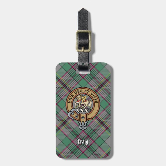 Clan Craig Crest over Tartan Luggage Tag (Front Vertical)