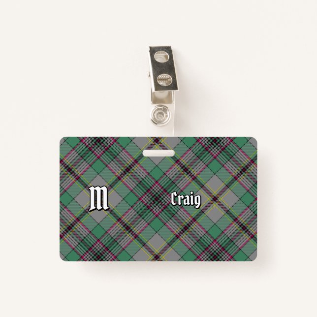 Clan Craig Tartan Badge ID Badge (Front with Clip)