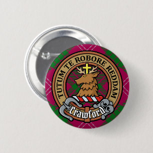 Clan Crawford Crest over Tartan 6 Cm Round Badge
