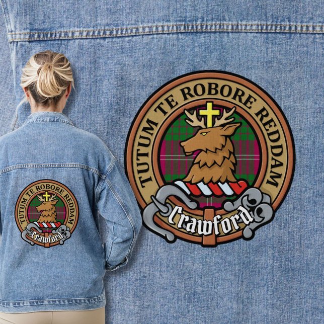 Clan Crawford Crest over Tartan Denim Jacket (Creator Uploaded)