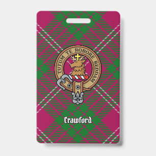 Clan Crawford Crest over Tartan ID Badge