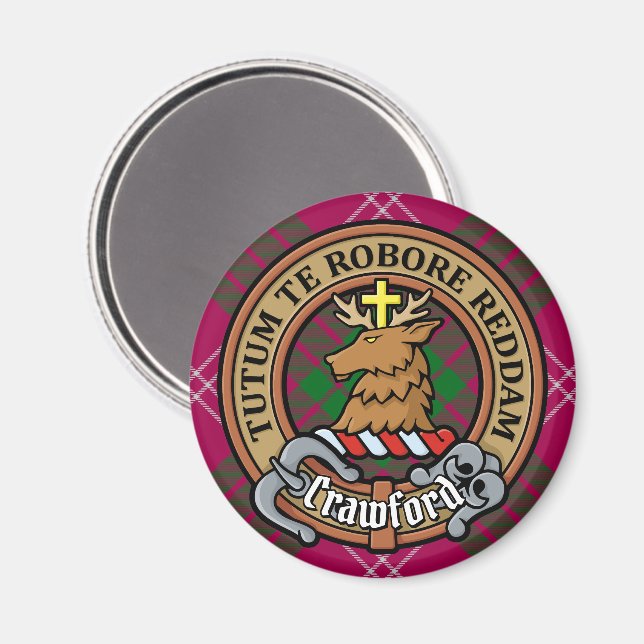 Clan Crawford Crest over Tartan Magnet (Front/Back)