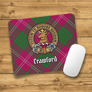 Clan Crawford Crest over Tartan Mouse Mat