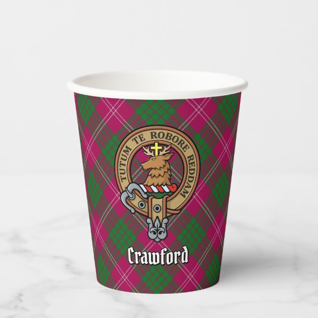 Clan Crawford Crest over Tartan Paper Cups (Front)