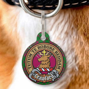 Clan Crawford Crest over Tartan Pet Tag