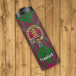 Clan Crawford Crest over Tartan Thermal Tumbler