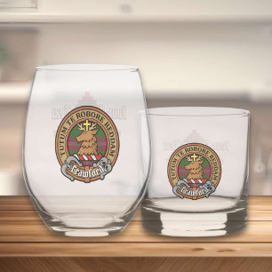 Clan Crawford Crest over Tartan Whiskey Glass