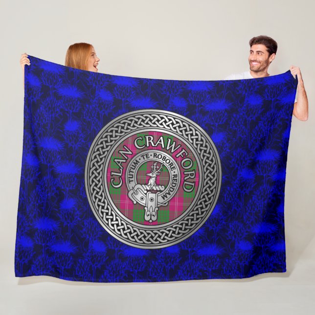 Clan Crawford Crest & Tartan Knot Fleece Blanket (In Situ)