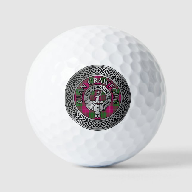 Clan Crawford Crest & Tartan Knot Golf Balls (Front)