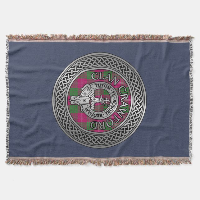 Clan Crawford Crest & Tartan Knot Throw Blanket (Front)