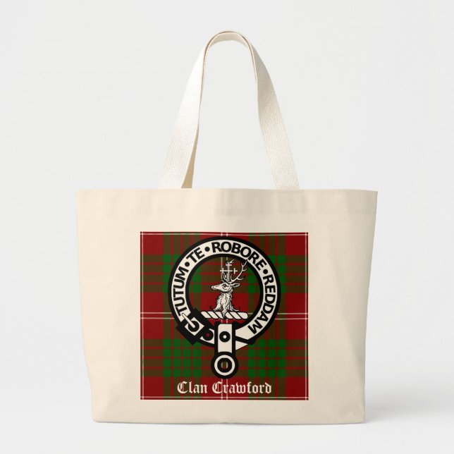 Clan Crawford Crest Tartan Large Tote Bag (Front)