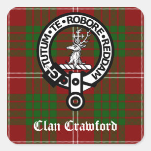 Clan Crawford Crest Tartan Square Sticker