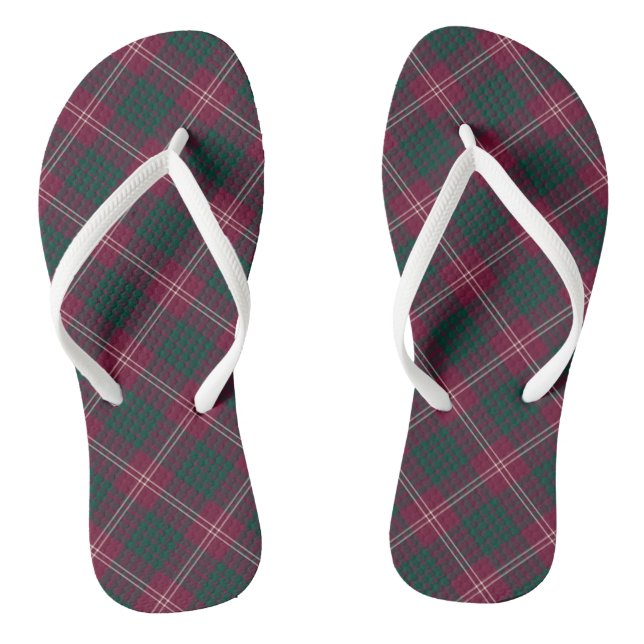Clan Crawford Tartan Dark Red and Green Plaid Flip Flops (Footbed)