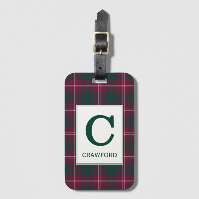 Clan Crawford Tartan Monogrammed Luggage Tag (Front Vertical)