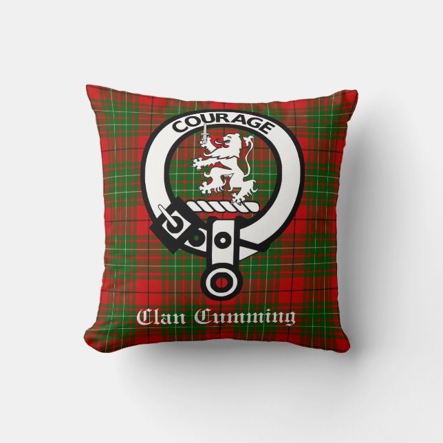 Clan Cumming Crest Badge and Tartan Cushion (Front)