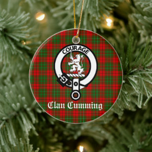 Clan Cumming Crest Badge and Tartan Personalised Ceramic Tree Decoration