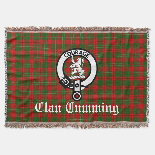 Clan Cumming Crest Badge and Tartan Throw Blanket (Front)