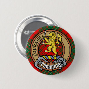 Clan Cumming Crest over Tartan 6 Cm Round Badge