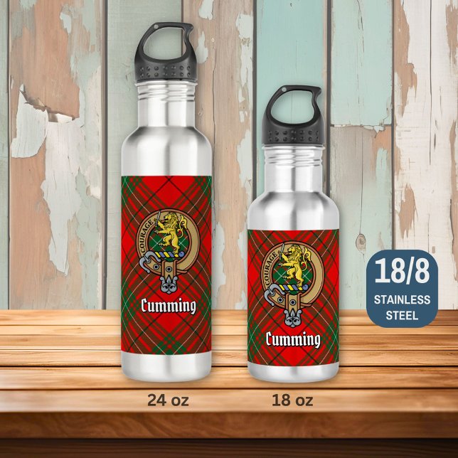 Clan Cumming Crest over Tartan 710 Ml Water Bottle (Creator Uploaded)