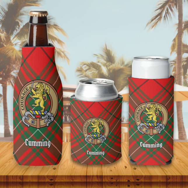 Clan Cumming Crest over Tartan Bottle Cooler (Creator Uploaded)