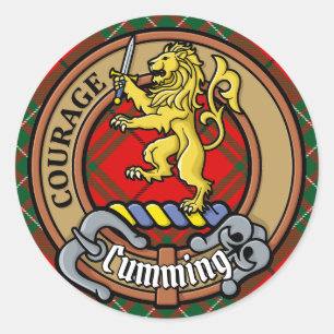 Clan Cumming Crest over Tartan Classic Round Sticker