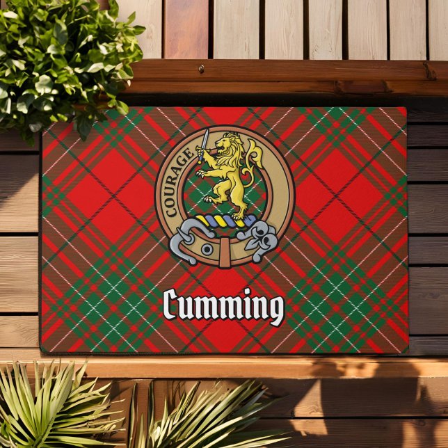 Clan Cumming Crest over Tartan Doormat (Creator Uploaded)