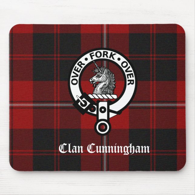 Clan Cunningham Badge & Tartan Mouse Mat (Front)